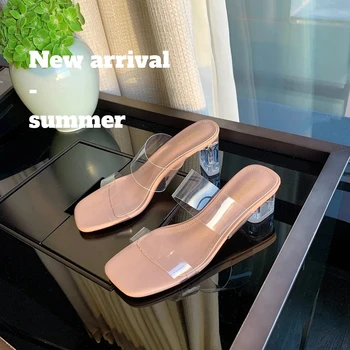 2023 suvel naiste ülerõivaste sandaalid Daamid vabaaja kõrged kontsad Crystal kanna disain sussid korea stiilis kinga Karjääri ja Kõndimine