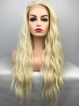 Pikk Blond Laineline Läbipaistev Pits Inimeste Blond Keha Laine Pitsi Päevas Juuksed Kuumakindel Fiber