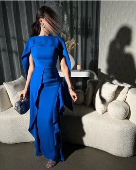 Teise Kalda Naiste Royal Blue õhtukleidid O Kaela Pahkluu Pikkus Elegantne Kleit Saudi Araabia 2023 Rüü Soirée فساتين كوكتيل